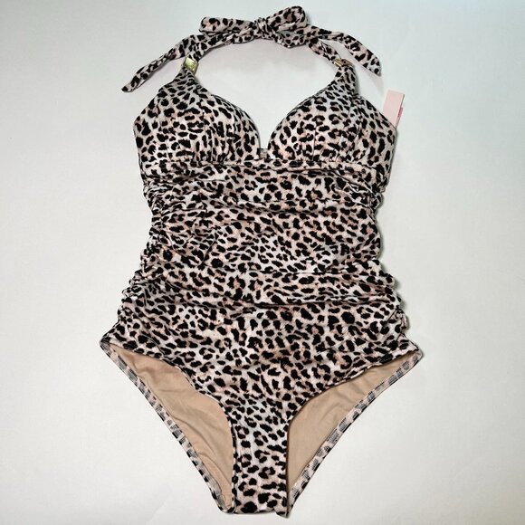 Victoria Secret Medium M Ruched One Piece Swimsuit Bikini Push Up Leopard Print - Picture 1 of 13